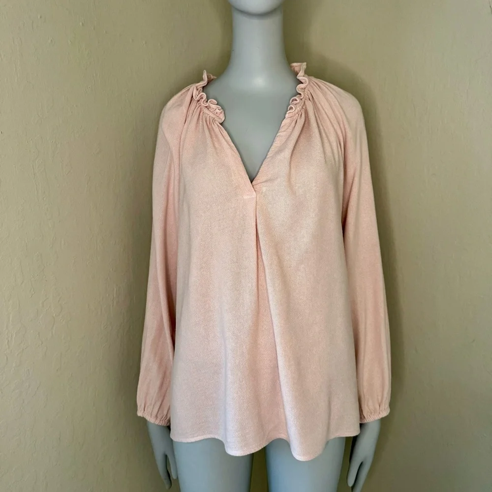 XIRENA Camila Crepe Top Rosefinch Pale Pink V-Neck Long Sleeve Loose Fit Size SM - Picture 4 of 16